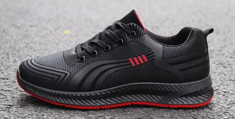 Waterproof Men's Sneakers Casual Running Shoes Soft Bottom Black Leather Sports Shoes