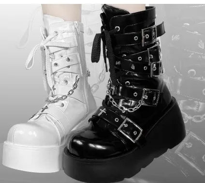 New Gothic Style Platform Vampire Cosplay Women Mid-calf Boots 2026 Winter Wedges Comfy Women Motorcycle Boots Shoes