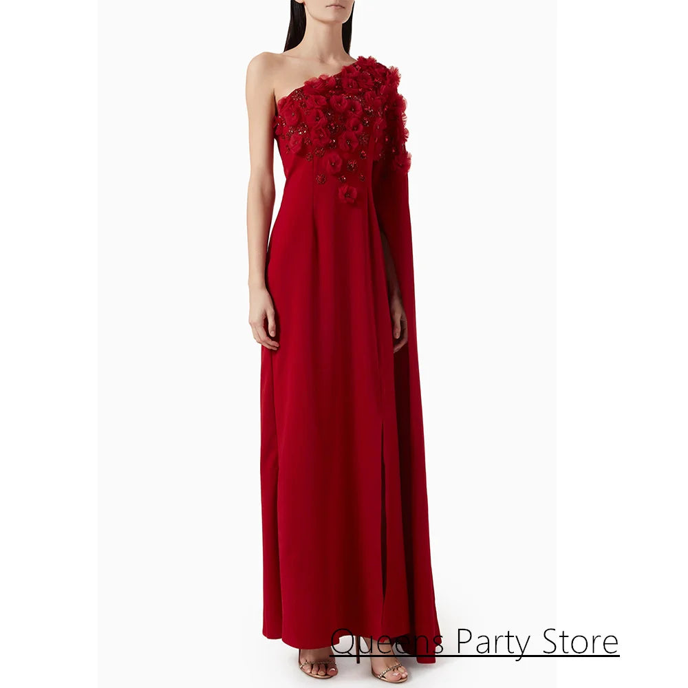 Arabic Evening Dresses for Woman Party Gown Customized One Shoulder Sleeveless Crystal Flowers Split Dubai Prom Gown