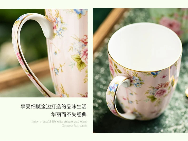 Ceramic Cup Creative Couple's Cup Vintage Flower Home Breakfast Milk Cup Office Afternoon Tea Coffee Water Mug Home Drinkware