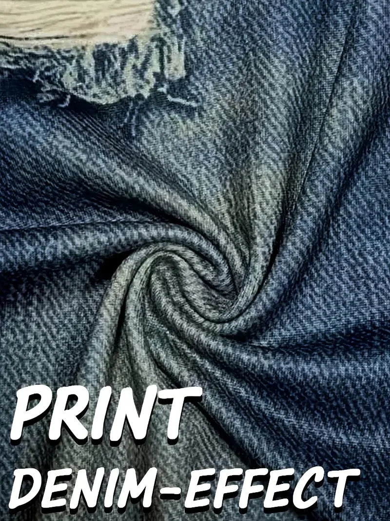Women's Spring and Autumn Fashionable Faux Denim Printed Casual Leggings