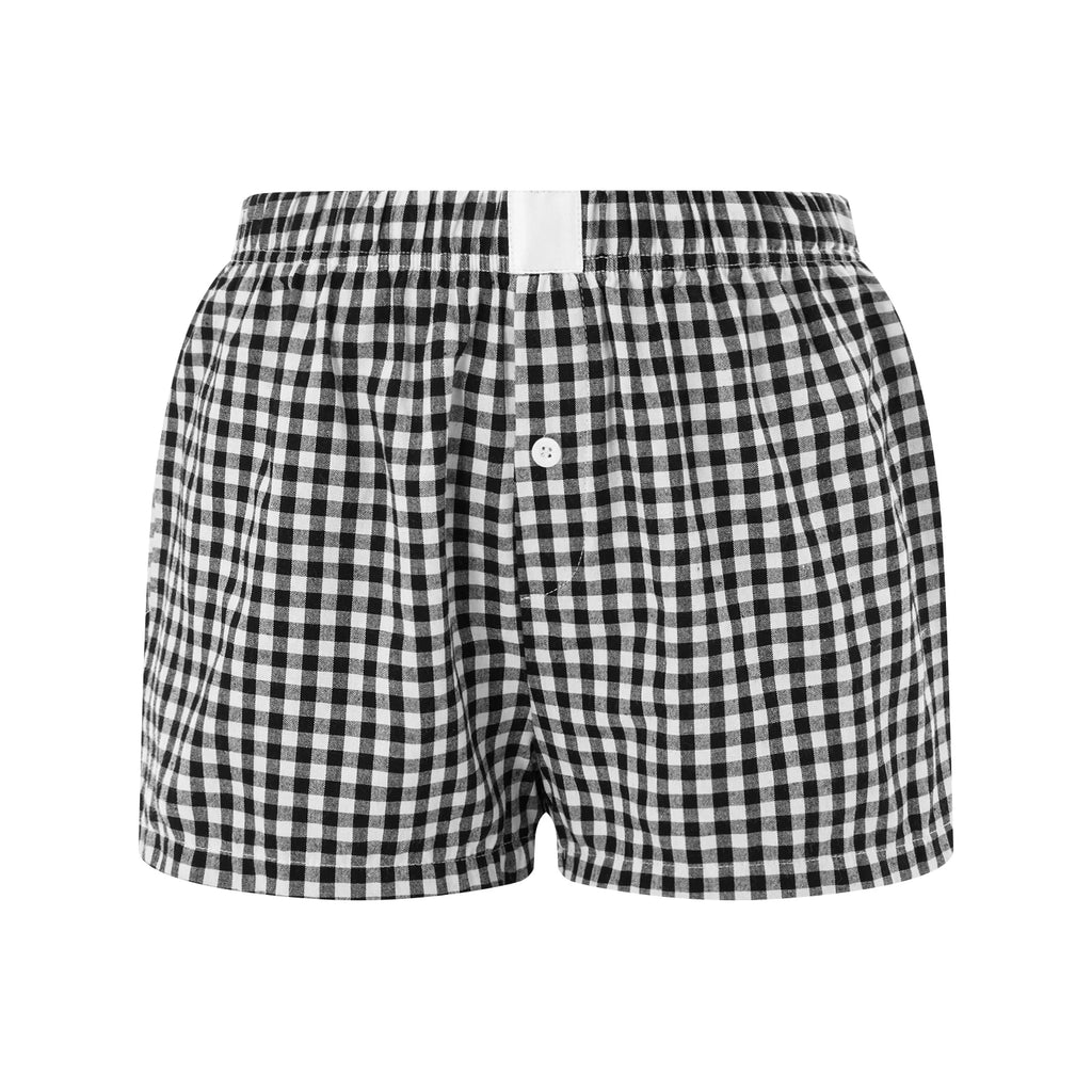 Boxers for Women Y2K Aesthetic Elastic Waist Striped Plaid Print Pajama Shorts Teen Girls Summer Cute Lounge Bottoms Sleepwear