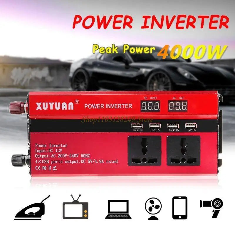 N5KD Solar Power Inverter Sine Wavy LED 4 USB DC12 To AC110V/220V Convert
