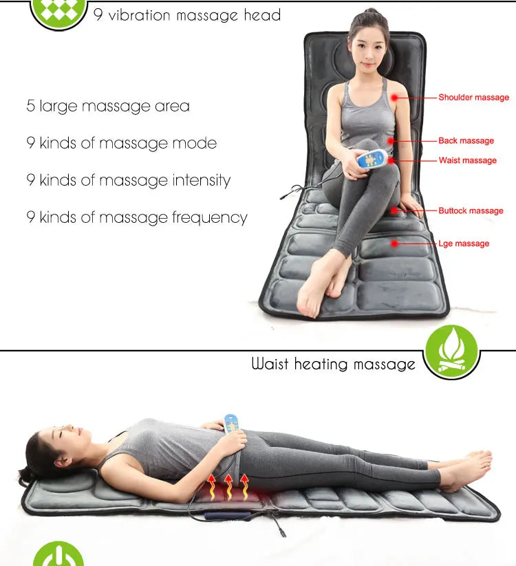 Electric Vibration Massage Cushion Heating Neck Back Massager Relaxation Health Care