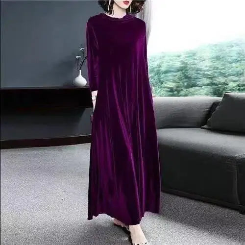 Elegant Long Sleeve Velvet Dress for Women Fashionable Spring Autumn New Style Women's Clothing Princess Sleeve A-Line Skirt