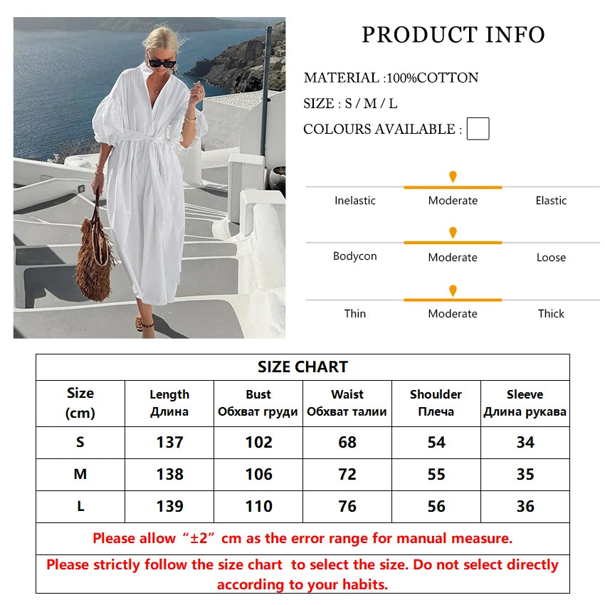 TTQV Fashion Loose White Cotton Women's Dress Casual Stand Collar Half Sleeve Midi Dresses Elegant Classic Lace-Up Female Dress