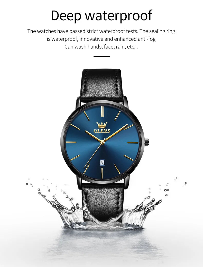 OLEVS 5869 Ultra Thin 6.5mm Quartz Watch for Men Fashion Leather Strap Simple Luxury Auto Date Clock Men's Wristwatch Waterproof