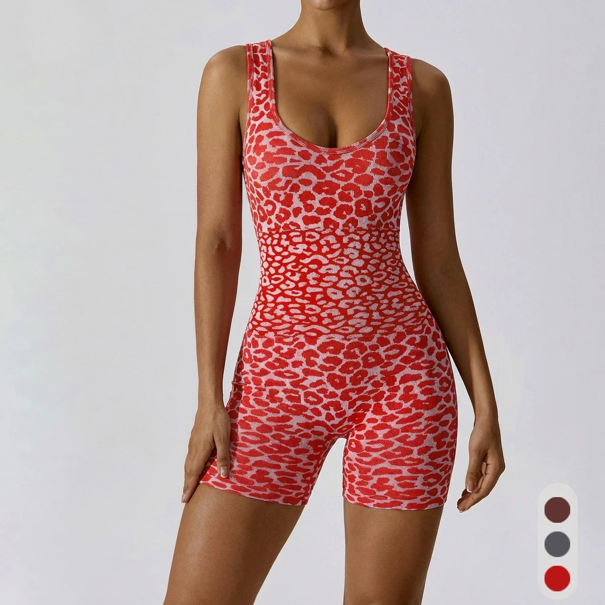Greenora Leopard Print Yoga Jumpsuit Women Backless Sexy Bodysuit Push Up Gym Romper Peach Lift Fitness Activewear Sportswear