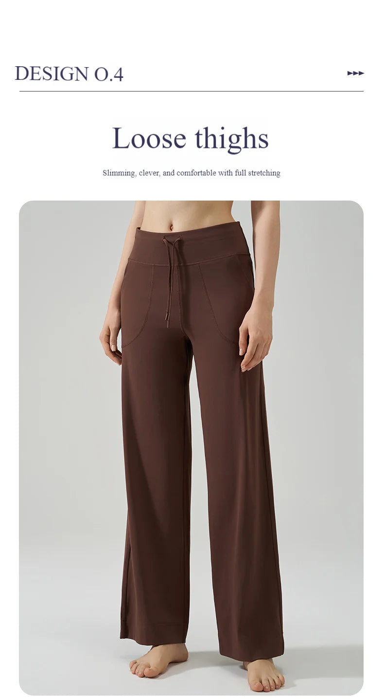 Women's High-Waisted Drawstring Wide-Leg Sports Pants Loose Fit Running Trousers & Slimming Yoga Fitness Pants