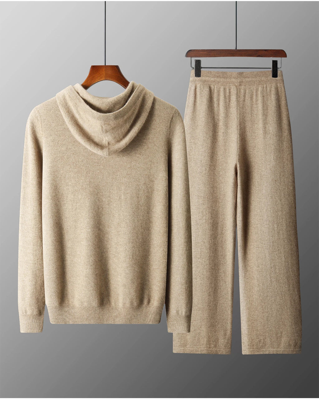 Men's 100% Merino Wool Two-piece Suit Knitting Hooded Collar Pullover and  Wide-leg Pant Autumn Winter Thickened Warm Sweater