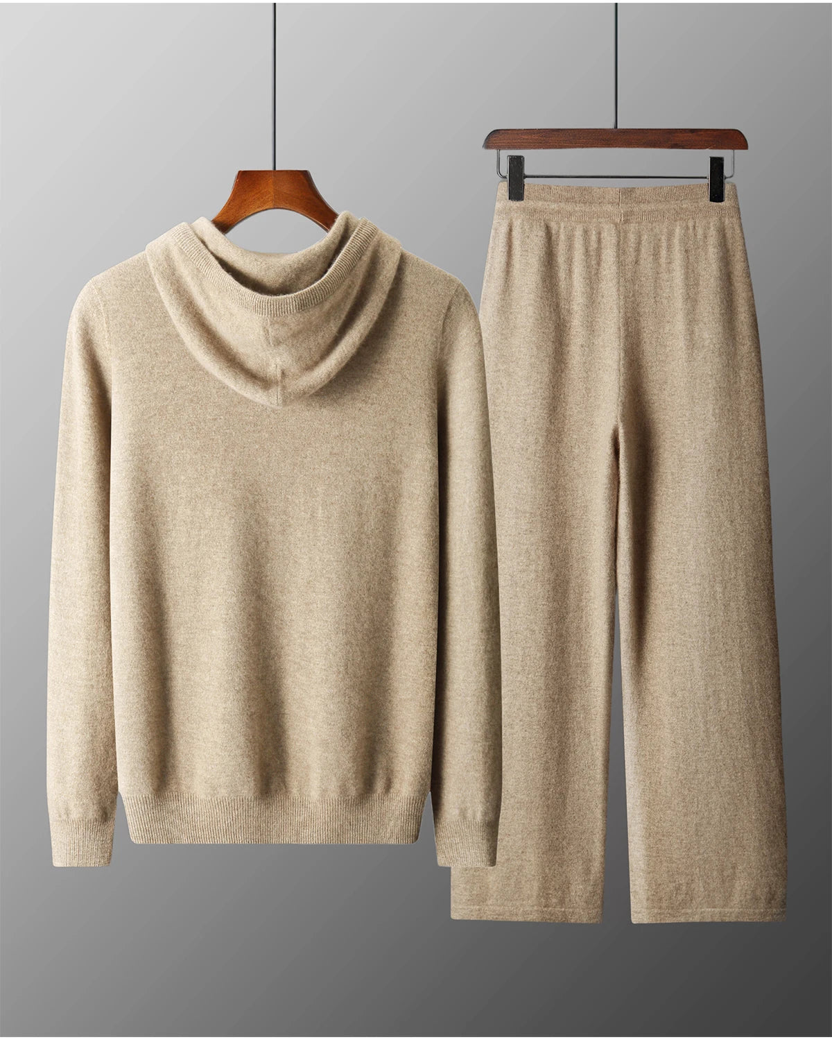 Men's 100% Merino Wool Two-piece Suit Knitting Hooded Collar Pullover and  Wide-leg Pant Autumn Winter Thickened Warm Sweater
