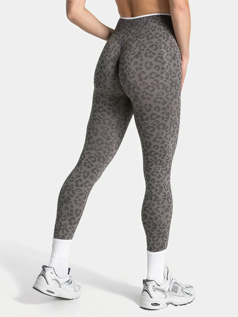 HISTELLO Seamless Sports Pants Leopard Print High Waist Scrunch Hip Shaping Elastic Tummy Fit Running Fitness Yoga Leggings