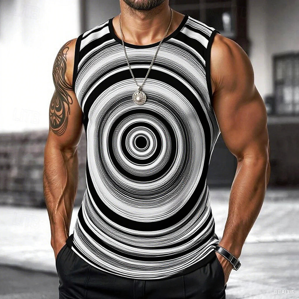 Retro Men's Vest Top 3D Print Plaid Striped Graphic Sleeveless Shirt Crew Neck Loose Streetwear Summer Fashion Casual Tank Tops