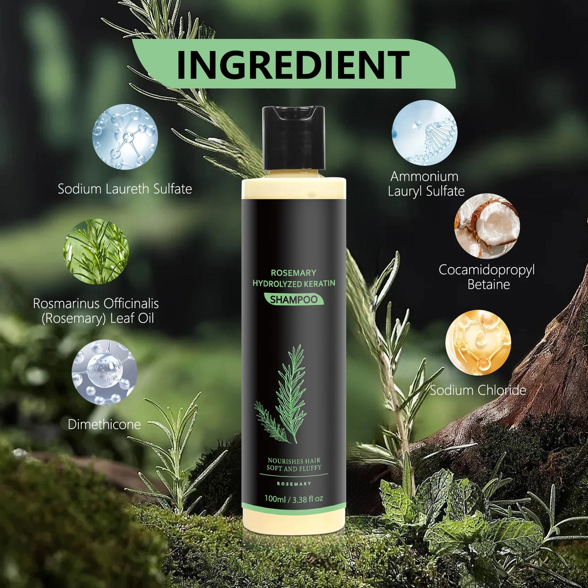Rosemary Keratin Shampoo – Nourishes Dry, Frizzy Hair with Keratin & Rosemary, Gently Cleans Scalp & Supports Manageable Hair