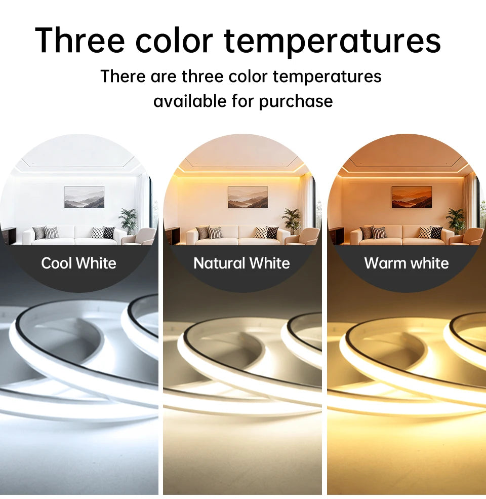 Smart WIFI App Control COB Neon LED Light Strip,Waterproof Fireproof Silicone LED Tape Light Rope DC24V, Room Decor Smart Home