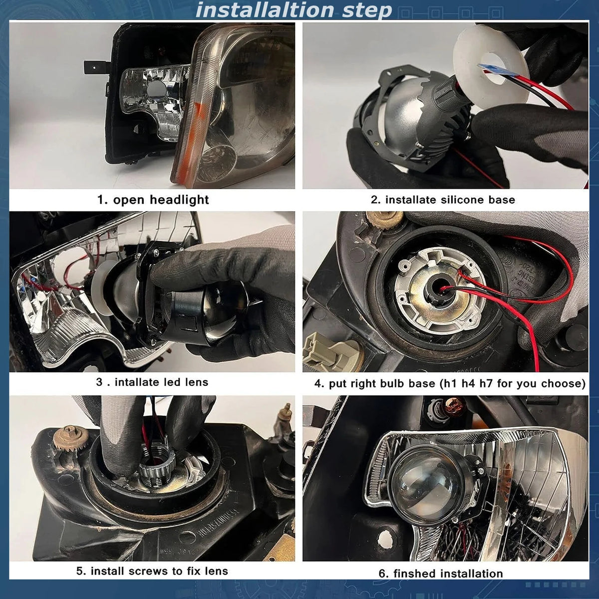 90W 2 PCS 3.0 Inch Blue Bi LED Projector Lens Universal Headlight Retrofit For H1 H4 H7 H11 Auto Light Headlamp Car Accessory