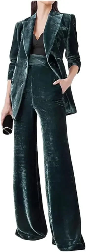 Women's Double Breasted Velvet Suit, 2 Piece Business Meetings and Office wear, Wedding banquets, Dinners and Dances