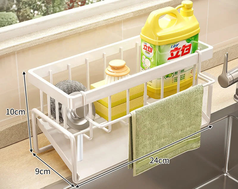 Kitchen Sink Drainage Rack Space-Saving Double-Layer Utensils Spice Storage Organizer with Tap Mounted Drip Tray