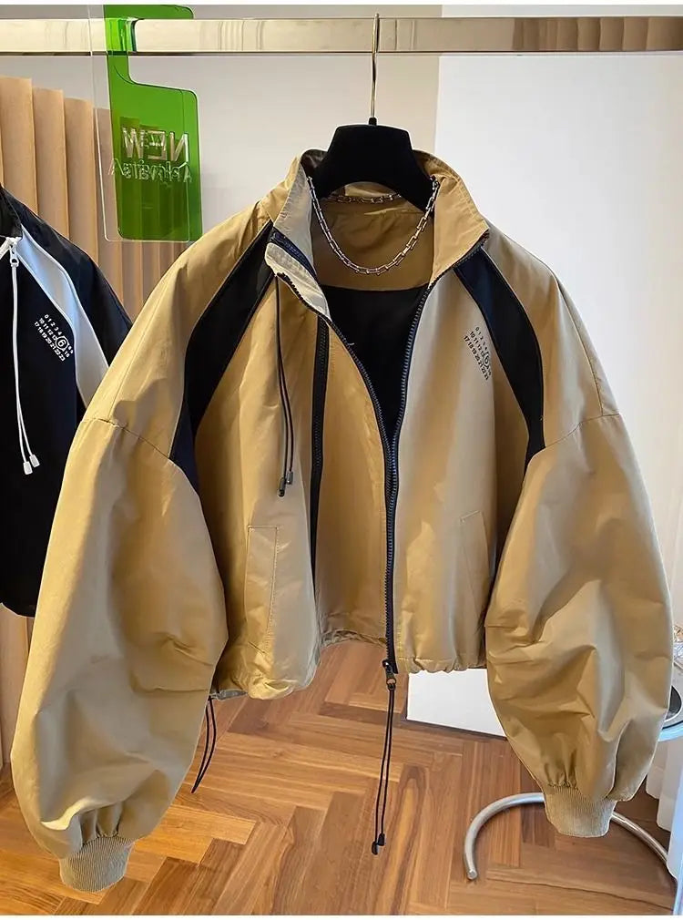 Zipper Design Niche Loose Casual Stand Collar Windbreaker Spring And Autumn Short Top