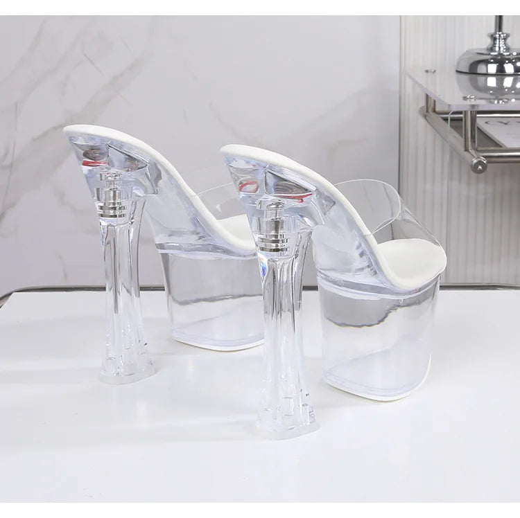 Glowing Crystal High Heels 17cm Nightclub Shoes Sexy Transparent Waterproof Platform Showgirl Stiletto Women's Sandals