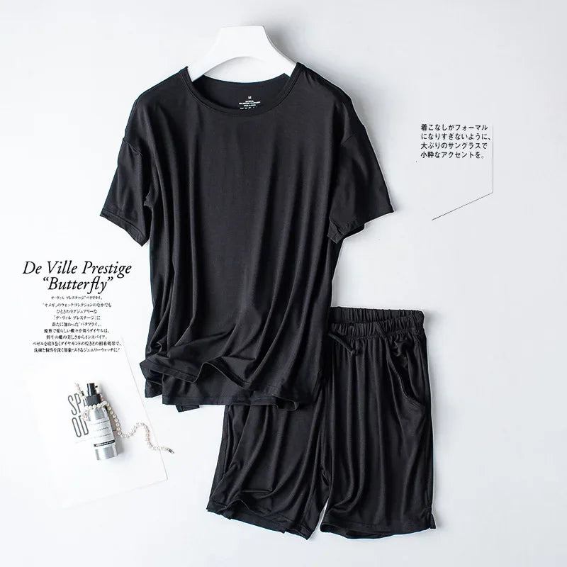 2026 Summer New Pajama Set Women's Modal Short Sleeve Shorts Two Piece Set Ladies Solid Loose Large T-shirt Homewear Women Shirt