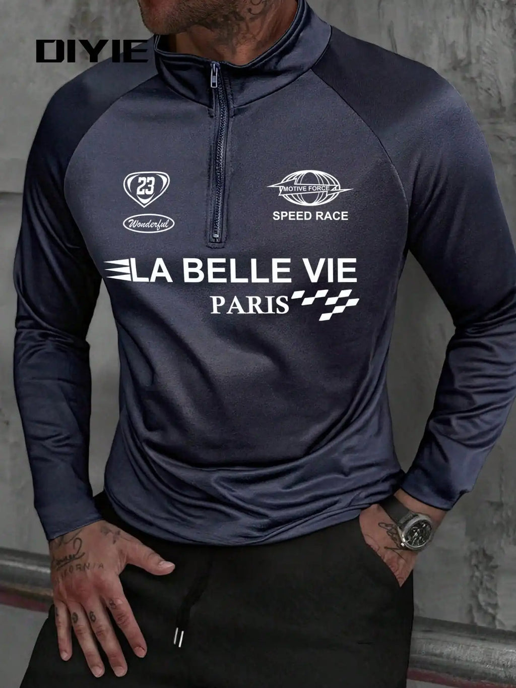 DIYIE Men's Long-Sleeve Cycling Jersey Men's Fashionable Casual Fitness Long-Sleeve T-Shirt Fall/Winter Cycling Apparel