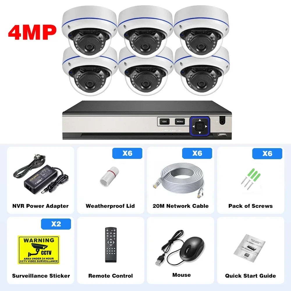 10CH 4K 8MP POE Security Camera Kit Audio Motion Detection Vandalproof Outdoor Dome Camera 5MP 4MP CCTV Surveillance Protection