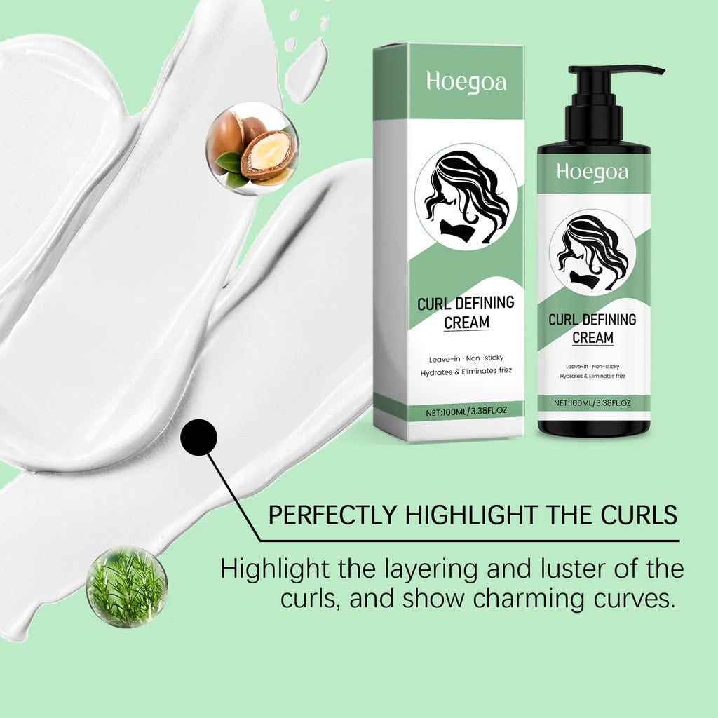 Hoegoa Curl Defining Cream Long Lasting Volume Smoothing Frizz Boost Shine Lightweight Non Sticky Curly Hair Styling Cream 100ml