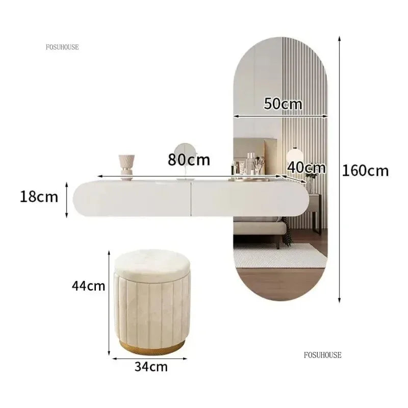 Cream suspended dressing table modern minimalist bedroom dressing table wall mounted dressing table mirror combination u q