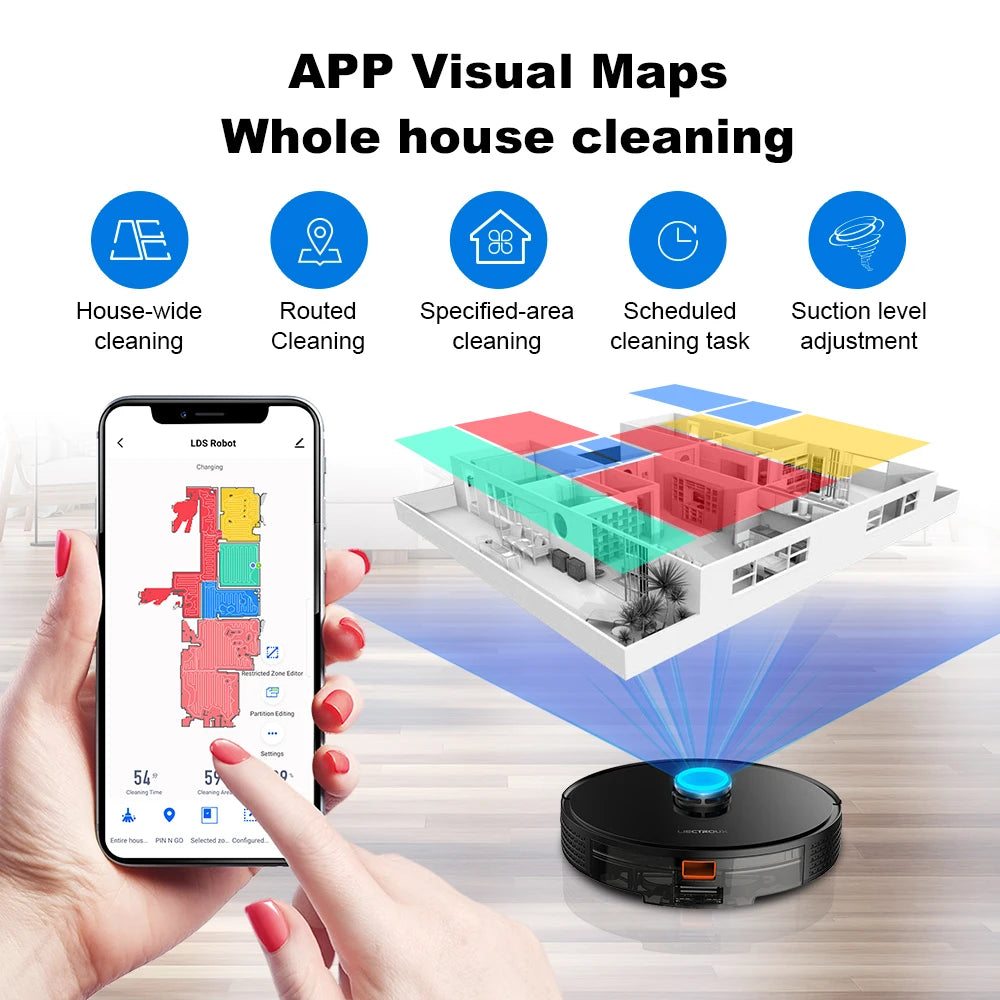 Robot Vacuum Cleaner Liectroux / LILIN X6,Laser Lidar Navigation,Wet & Dry Mopping,6.5KPa Suction,Multi-Floor Map,Carpet Boost