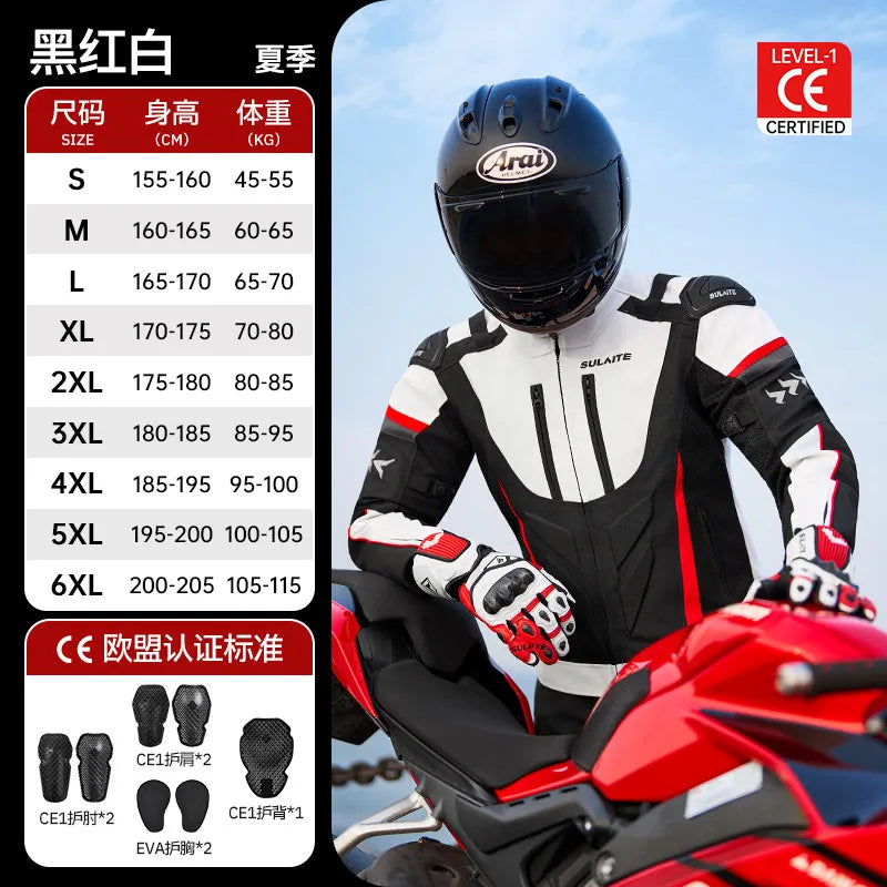 SULAITE Summer Motorcycle Jacket Suit Breathable Riding Gear Protective Racing Coat Motorbike Equipment for Men