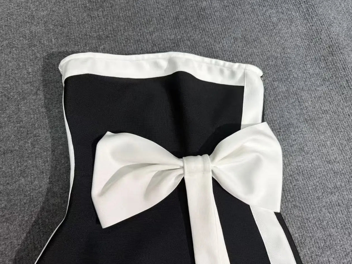 High Quality Women Sexy Strapless Off the Shoulder Bow Bodycon Long Bandage Dress Nightclub Party Celebrate Birthday Outfit