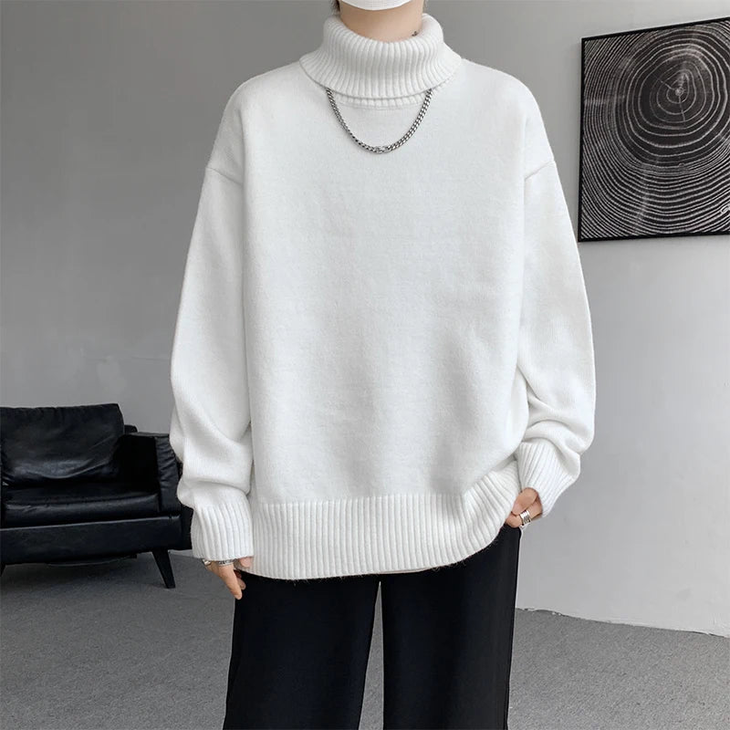 2026 New Autumn Men Turtle Neck Sweater Unisex Casual Loose Fit Trendy Knitted Top Pullovers Outwear Clothing Oversized M-3XL