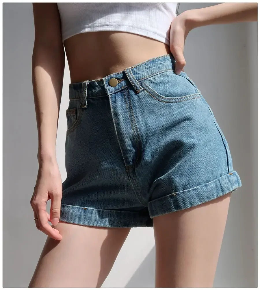 Basic Denim Shorts Women Sexy Skinny Vintage All-match High Waist Fashion Casual Streetwear Summer Chic Pure Temperament Females