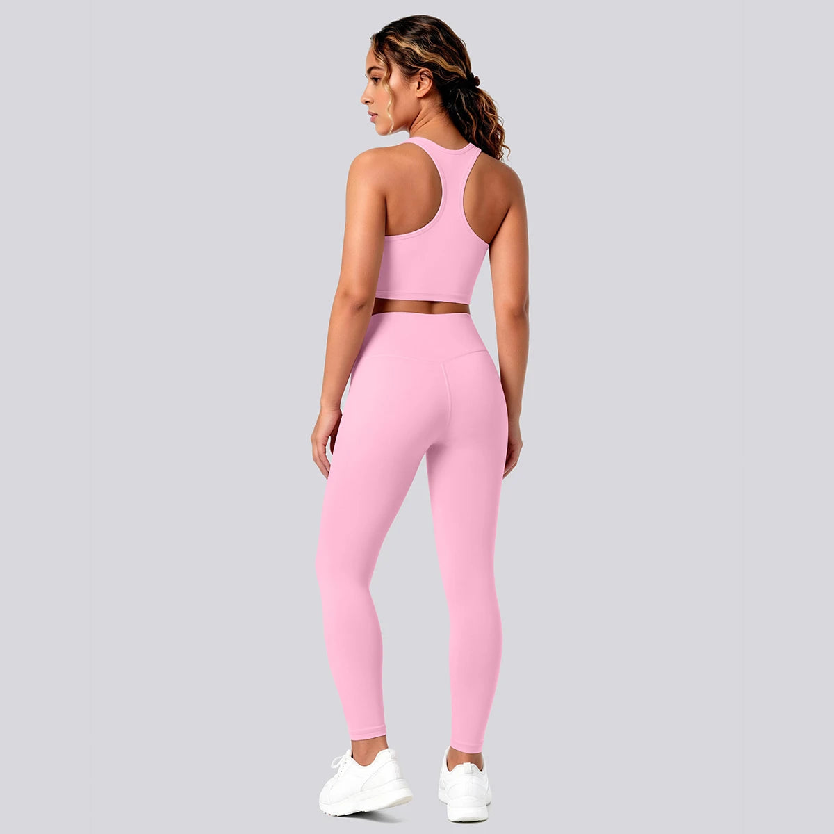 2PCS Solid Color Yoga Set for Woman's Gather Beautiful Back I-shaped Vest Shock-absorbing Running Yoga Tank Top Push Up Pants