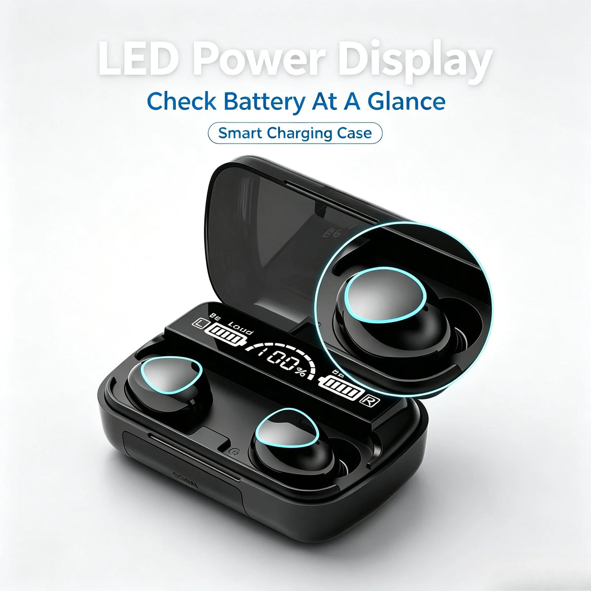 9D Stereo Surround Sound Bluetooth Earphones Sports In-Ear Wireless Headphones Featuring LED Digital Battery Display