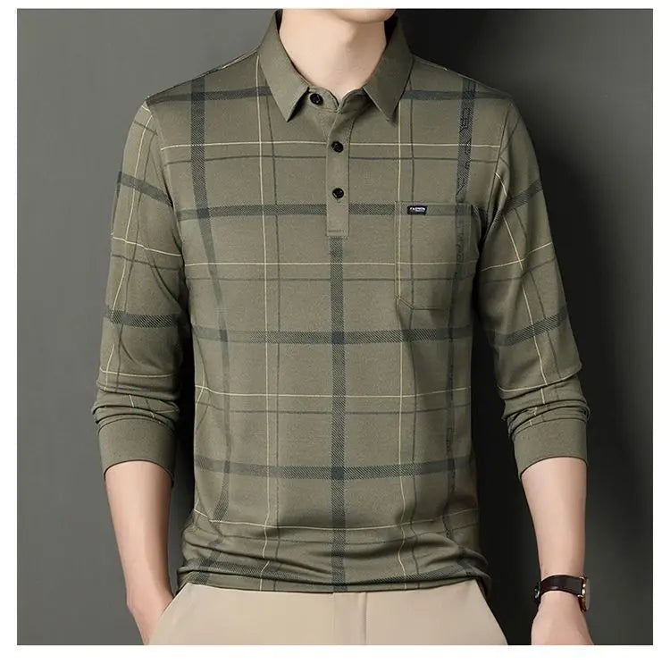 Men's Long-sleeved T-shirt Loose Polo Shirt with Base and Fashionable