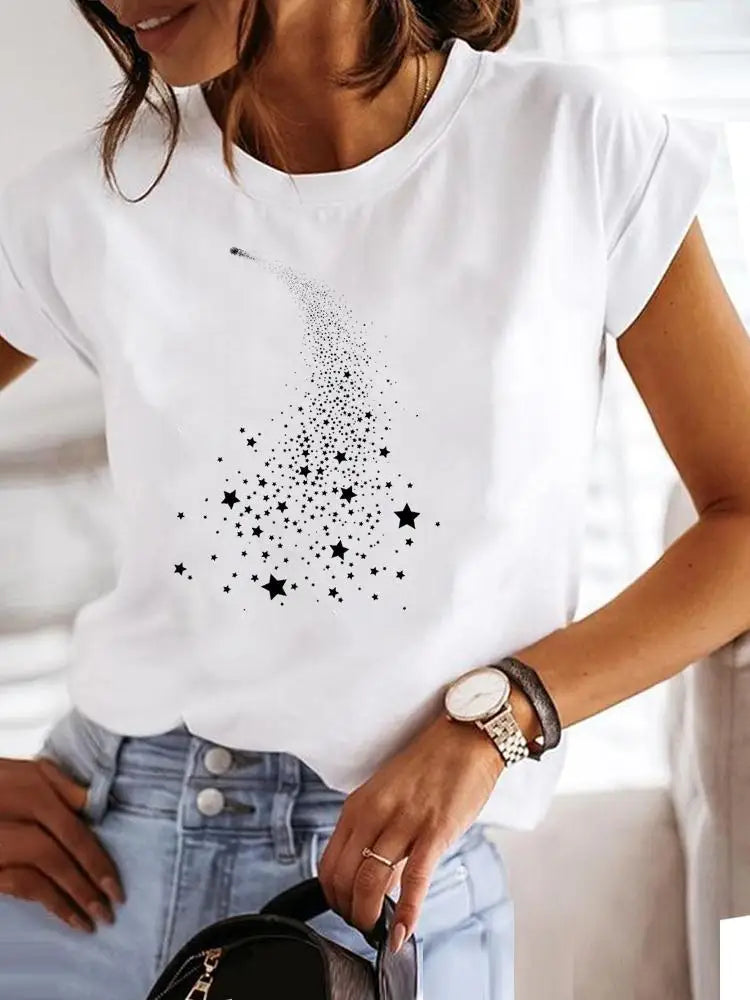 Star Lovely Style Trend Clothing Fashion Tee Women T-shirt Summer Short Sleeve Print Clothes Graphic T Shirt Female Tee Tops
