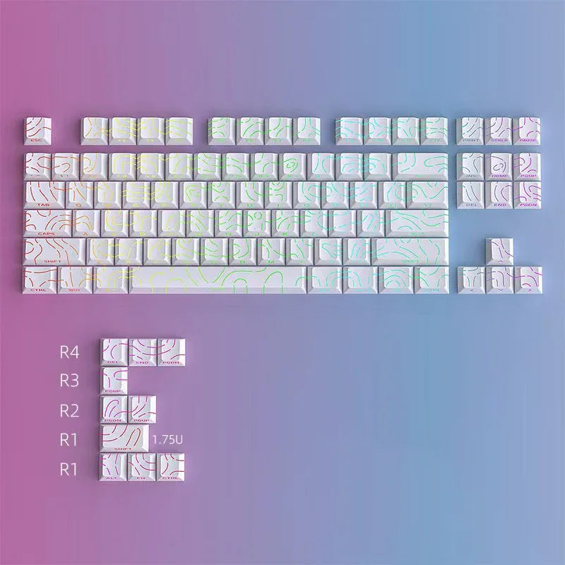 97 Keys White Contour Lines PBT Double Shot Keycaps Sidelit Light Backlit Translucent Cherry Profile for MX Mechanical Keyboards