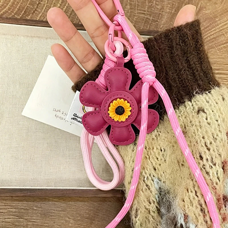 Creative Key Pendant Leather Sunflower Braided Rope Handing Pendant Girl's Bag Charms Women Keyring Hanging Ornament