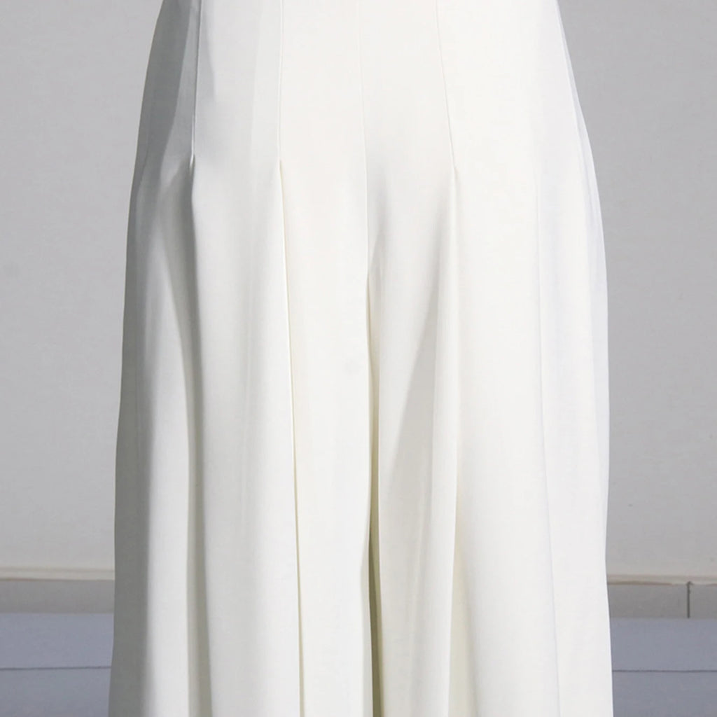 High Quality Summer New White Slim Set 2026 Sexy Short Sleeved Pleated Top+High Waisted Wide Leg Pants Party 2 Two-Piece Set