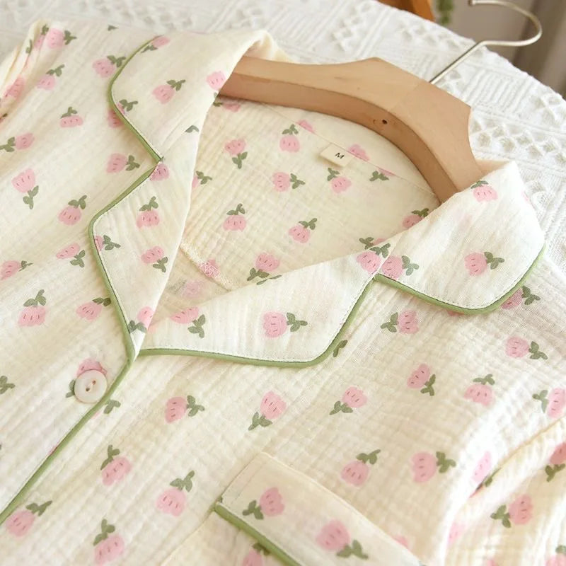 2023 Winter Women's Long Sleeved Pants Pajamas 100% Cotton Tulip Printing Home Service Set Simple Comfortable Pajamas Set
