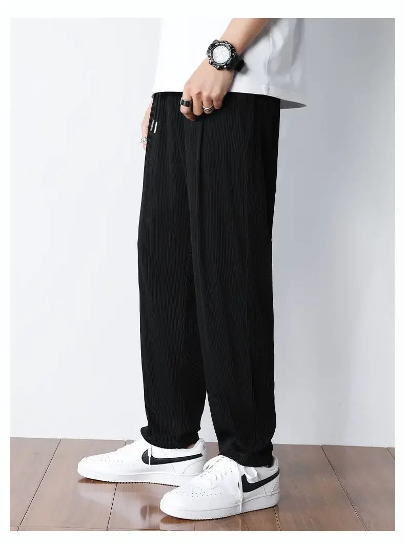 Summer White Casual Pants Men's Ice Silk Pants Men's Drape Floor Mop Pants  Korean Straight Loose Wide Leg Long Pants