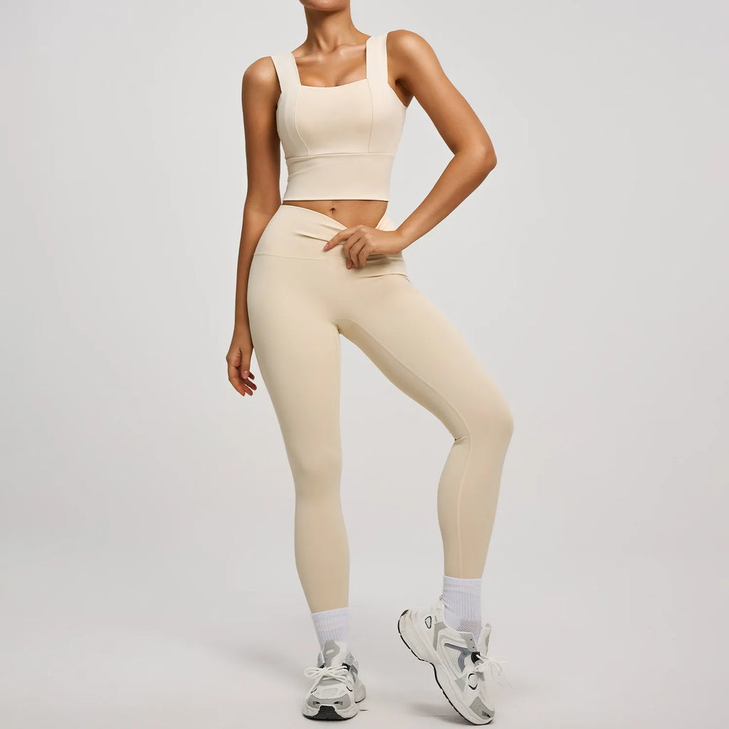 Solid Color Bra, Trousers, Yoga Suit, Tight and Thin, Nude Running Sports and Fitness Clothes