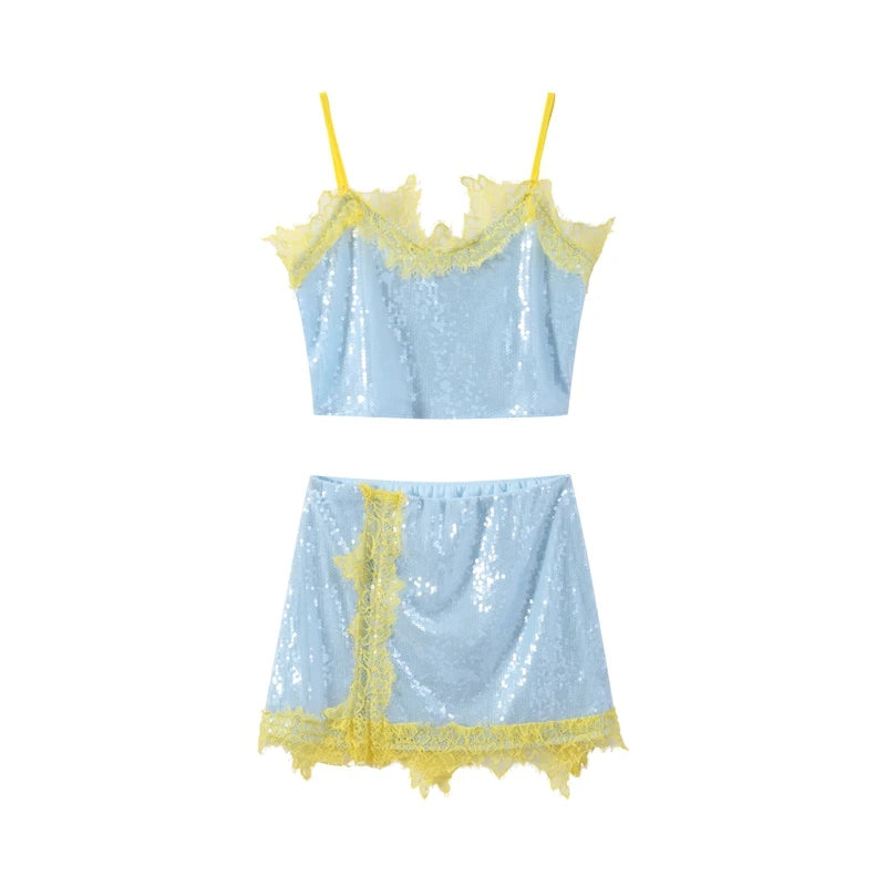 Sexy Lace Sequined Patchwork Dress Women Solid Sling Hollow Out Female Mini Dresses 2026 Summer Autumn Beach Fashion Lady Robe