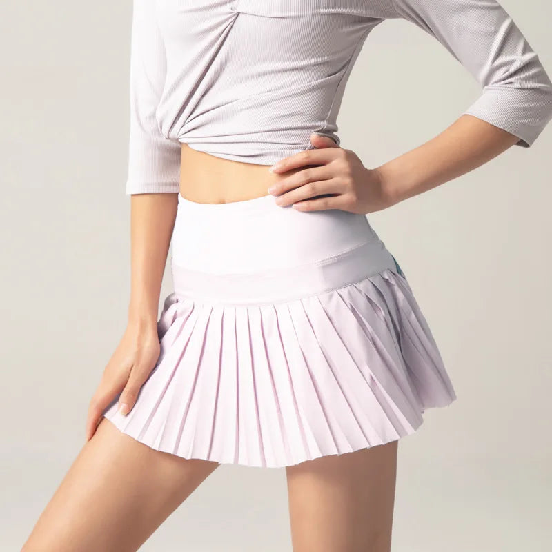 Summer Women Sports Anti Exposure Pleated Golf Tennis Skirts Fitness High Waist Elastic Athletic Run Shorts With Pocket