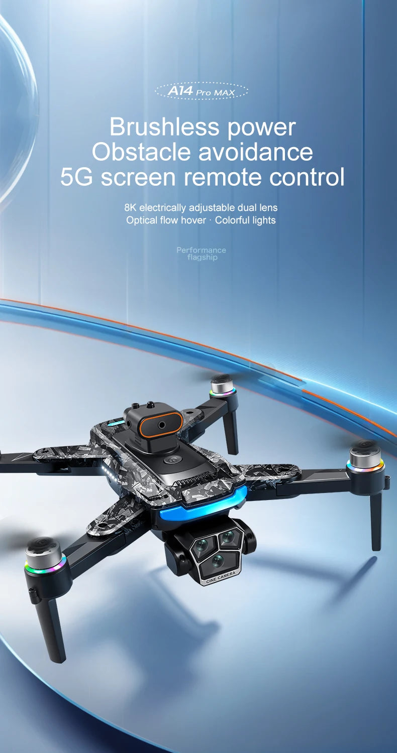 Original A14Pro max GPS Brushless 8K three Camera Optical Flow Obstacle Avoidance Foldable Quadcopter RC Distance Drone Toys