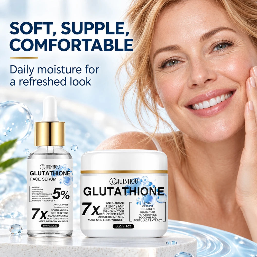 JUINHOU Glutathione Facial Cream Serum Set Antioxidant Brightening Even Skin Tone Moisturizing Suitable For Daily Facial Care