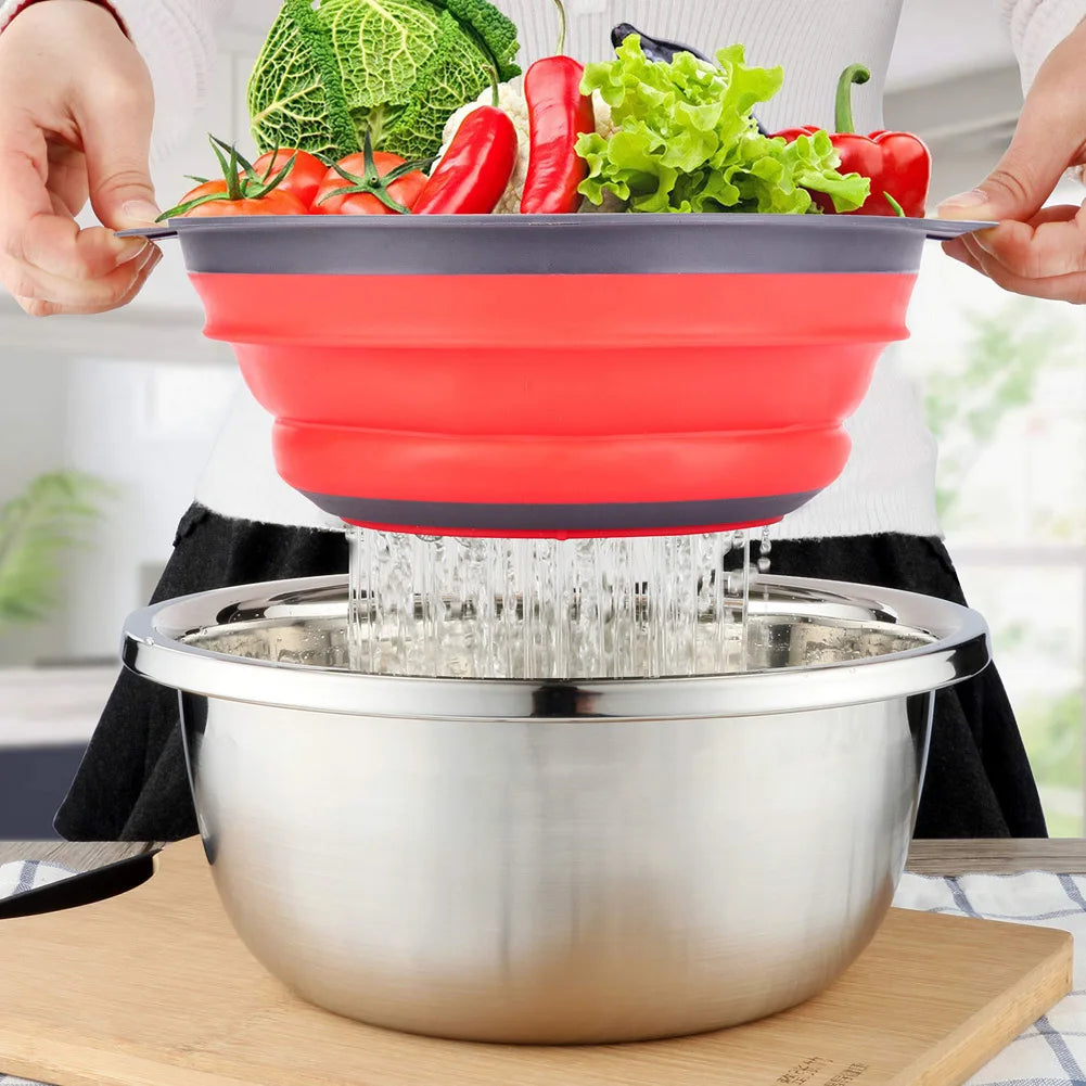 Silicone Vegetable and Fruit Cleaning and Drainage Basket  Cleaning Basket 1PCS Folding Water Filter Net Kitchen Gadgets