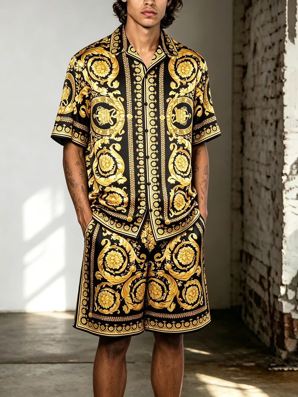 2026 Men's Summer New Smooth Polyester Shirt, Baroque Color-Printed Shirt Gift for Men for Festivals Parties Fast Shipping